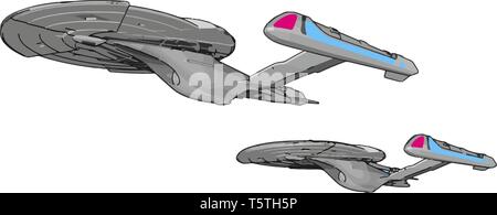 Fantasy Imperial spaceship vector illustration on white background Stock Vector