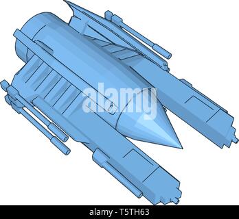 Blue sci-fi battleship vector illustration on white background Stock Vector