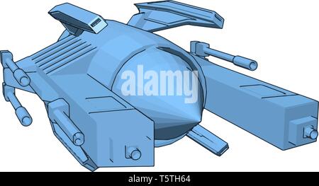 Light blue sci-fi battleship vector illustration on white background Stock Vector
