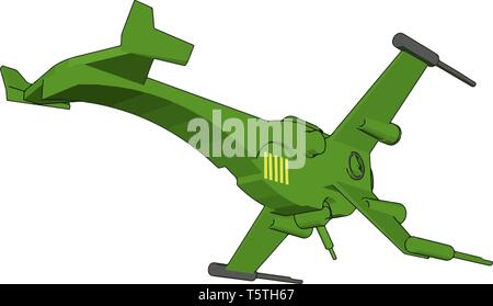 Green fantasy battle cruiser vector illustration on white background Stock Vector