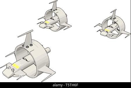 White round sci-fi battlecruisers vector illustration on white background Stock Vector