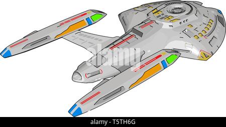 Fantasy battle cruiser vector illustration on white background Stock Vector