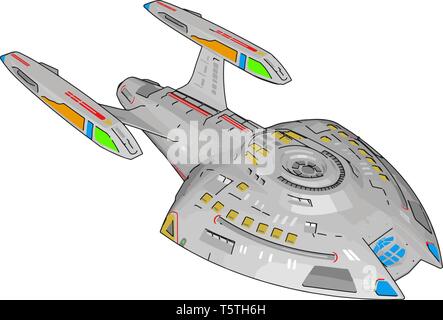 Fantasy battle cruiser vector illustration on white background Stock Vector