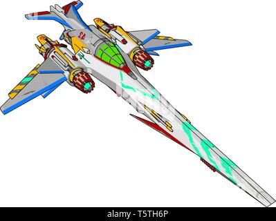 Colorful fantasy battle cruiser vector illustration on white background Stock Vector