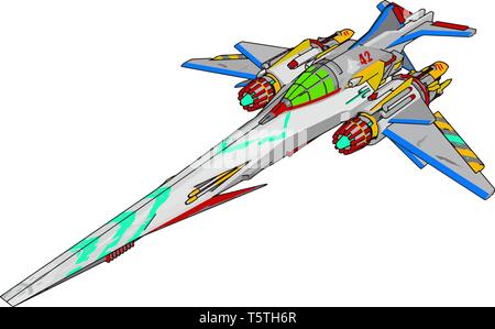 Colorful fantasy battle cruiser vector illustration on white background Stock Vector