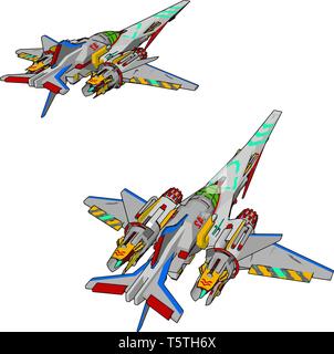 Colorful fantasy battle cruiser vector illustration on white background Stock Vector