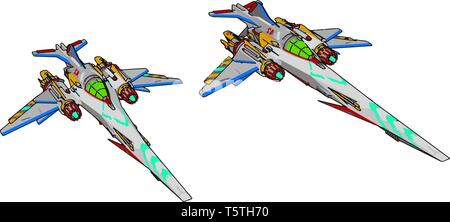 Colorful fantasy battle cruiser vector illustration on white background Stock Vector