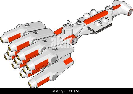 White and red fantasy spaceship vector illustration on white background Stock Vector