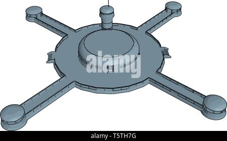Grey cross-shaped spaceship vector illustration on white background Stock Vector
