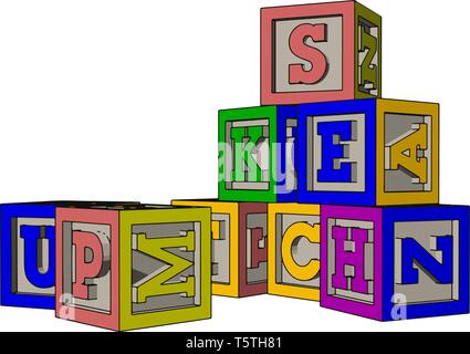 Various colorful toy blocks vector illustration on white background Stock Vector