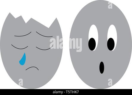 A cartoon of two eggs one of which is cracked from the top and crying vector color drawing or illustration Stock Vector