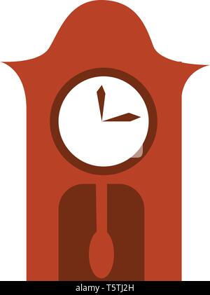 A brown wall clock with a pendulum vector color drawing or illustration Stock Vector