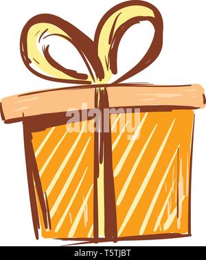 A square gift box wrapped in orange paper vector or color illustration Stock Vector