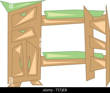 Wooden bunker bed vector or color illustration Stock Vector