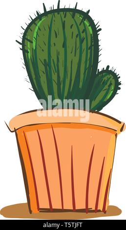 Cactus in earthen pot vector or color illustration Stock Vector