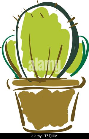 Prickly cactus in pot vector or color illustration Stock Vector