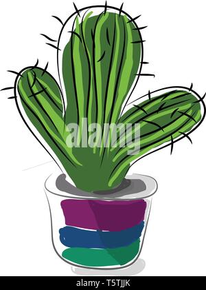 Cactus in bright pot vector or color illustration Stock Vector