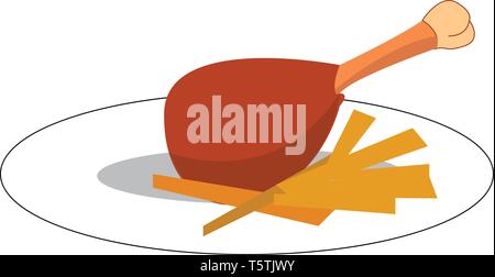 Chicken leg piece and French fries vector or color illustration Stock Vector