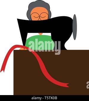 A dressmaker with sewing machine vector or color illustration Stock Vector