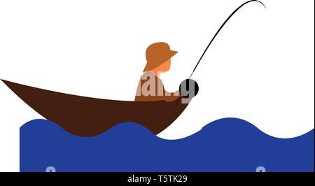 A man is fishing in deep water vector or color illustration Stock Vector