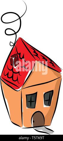 A small house with red roof vector or color illustration Stock Vector