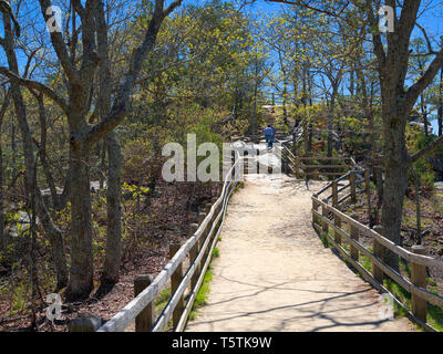 Pilot Mountain State Park trail to overlook of main pinnacle / knob. North Carolina state park. Stock Photo