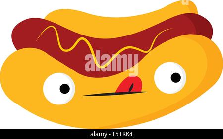 A grilled or steamed link-sausage sandwich with bulging eyes and face with stuck out tongue vector color drawing or illustration Stock Vector