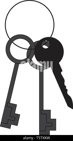 Cartoon image of a bunch of grey and black colored-keys on a key ring vector color drawing or illustration Stock Vector