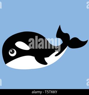 Cartoon of a killer whale sea animal against a blue background that feeds on fish and other species of dolphin vector color drawing or illustration Stock Vector