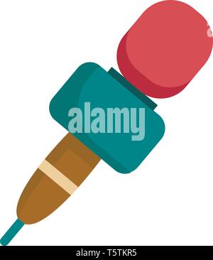 A hand-held colorful reporter microphone in red blue and brown colors with a mic rectangular in shape is wireless vector color drawing or illustration Stock Vector