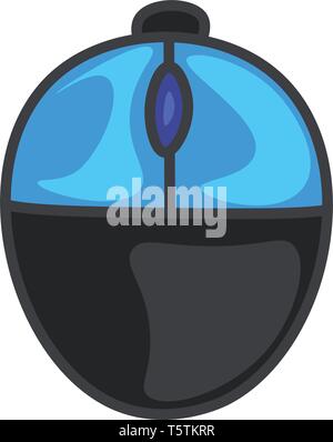 Cartoon two-button office mouse in shades of blue color and a semi-circular shaped button at the center for the user to scroll the monitor in the desi Stock Vector