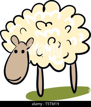 Cartoon of a cute little orange-colored ram animal grazing in green grasslands looks happy vector color drawing or illustration Stock Vector