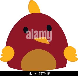 The face of a cute little red-colored cartoon bird with triangular-shaped yellow colored nose crest and wings looks unhappy vector color drawing or il Stock Vector