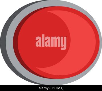 A cute little red-colored cartoon play button encompassed in a silver-colored ring or frame is usually fitted to devices or machines and plays the fun Stock Vector
