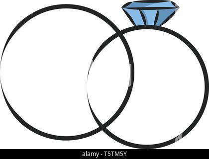 Simple  vector illustration on white background of two rings with gem Stock Vector