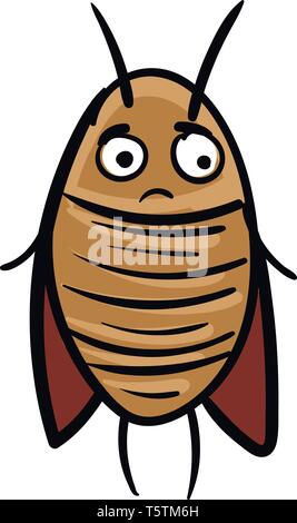 Sad brown cockroach  vector illustration on white background Stock Vector
