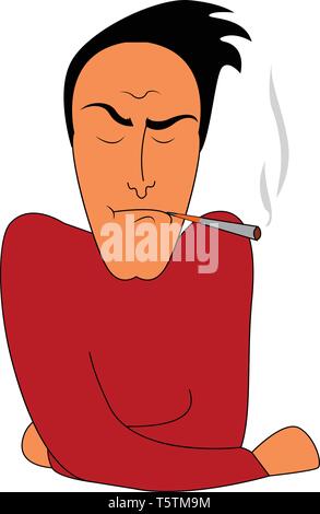 Simple cartoon of a man in red shirt smoking vector illustration on white background Stock Vector