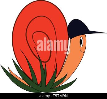 Cartoon of a smilng snail with a black hat vector illustration on white background Stock Vector