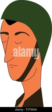 Simple cartoon portraite of a soldier in a green helmet vector illustration on white background Stock Vector