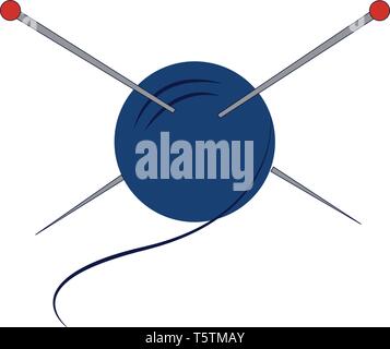 Blue yarn with silver knitting needles vector illustration on white background Stock Vector