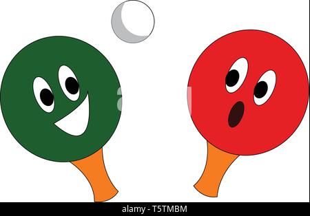 A red and a green table tennis rackets  and a white ping pong ball vector illustration on white background Stock Vector