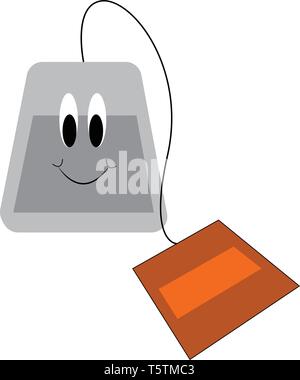 Cartoon of a smiling teabag with orange label vector illustration on white background Stock Vector
