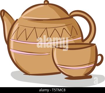 Beige teapot with cup vector illustration on white background Stock Vector
