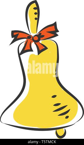 Yellow brass bell with red bow vector illustration on white background Stock Vector