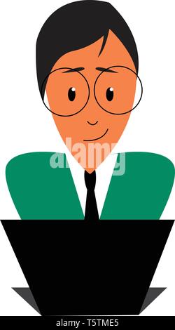 Happy man working on his laptop illustration print vector on white background Stock Vector
