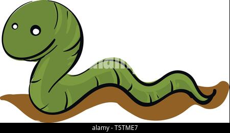Green worm crawling on the ground  illustration basic RGB vector on white background Stock Vector