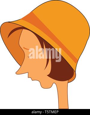 Profile of a woman wearing yellow hat print vector on white background Stock Vector