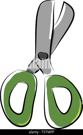 Simple cartoon green scissors vector illustration on white background Stock Vector