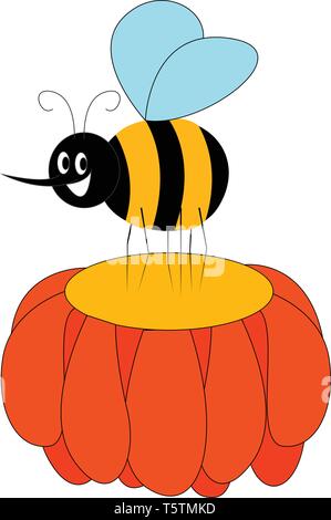 Happy bee on the orang flower vector illustration on white background Stock Vector