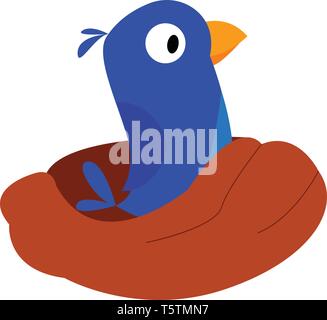 Little blue bird in the nest vector illustration on white background Stock Vector